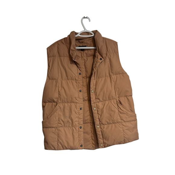Lands’ End Down Puffer Vest Men’s Large – Tan Snap Button Lightweight - Picture 1 of 16